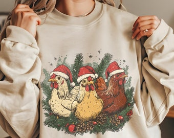 Christmas chicken sweatshirt women Retro Vintage country chicken mama sweater Animal Farm ranch life Farmer wife sweatshirt holiday gift