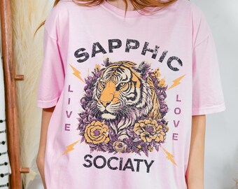 Sapphic lesbian pride shirt, Lesbian Tiger Comfort Colors lgbtq Lesbian subtle Vintage Lesbian pulp tee Lesbian girlfriend gift Pride merch