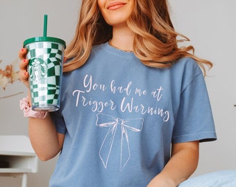 Trigger Warnings Bookish Comfort Colors tee, Coquette Romance Reader Shirt, Smut spicy booktok merch, Morally Grey Bookish Era Book tropes