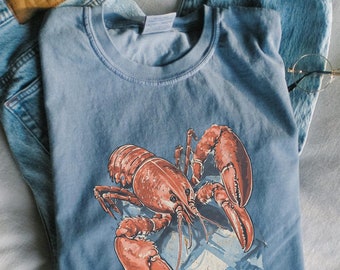 Lobster shirt Fisherman Aesthetic Comfort Colors tee Maine New England Seafood foodie gift, Italian coastal beach vibes ocean inspired style