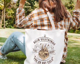 Fireheart tote bag Throne Of Glass Cotton Canvas Tote, Terrasen TOG Sarah J Maas SJM merch, Aelin Galathynius, Kingdom of Ash, Rowan