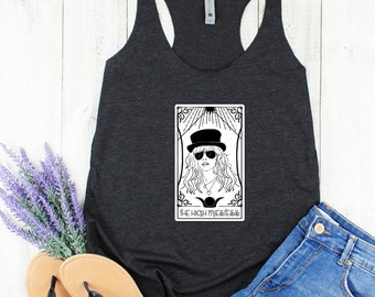Stevie Nicks High Priestess Tarot Card  Women's Tri-Blend Racerback Tank shirt, Boho witchy bohemian witch tank top