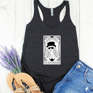 Stevie Nicks High Priestess Tarot Card  Women&#39;s Tri-Blend Racerback Tank shirt, Boho witchy bohemian witch tank top