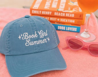 Book Girl Summer Embroidered Hat Bookish Embroidery Reading Dad Cap reader hat booktok merch Bookworm hats Book club lover librarian gift