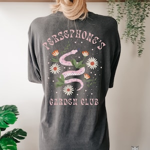 Persephone&#39;s Botanical Pomegranate Comfort Colors® shirt, Persephone Greek Mythology tee, Dark Academia tshirt, Booktok merch, bookish gift