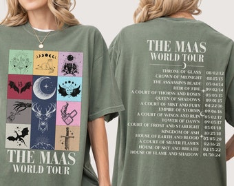 Sarah J. Maas World Tour Comfort Colors tee, Licensed SJM merch, Throne of Glass TOG shirt, ACOTAR merch, Crescent City Fan Apparel Maas