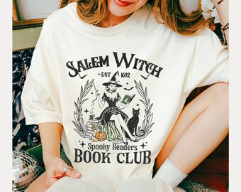 Salem Book Club shirt Comfort Colors tee halloween book club, Bookish Halloween merch spooky Booktok bookworm Skeleton Shirt Salem Witches