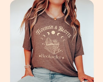 Flourish Blotts Vintage shirt, Magic Wizard Fandom Plants tee, Witchcraft School tshirt, Botanical Herbology bookish book worm nerd gift
