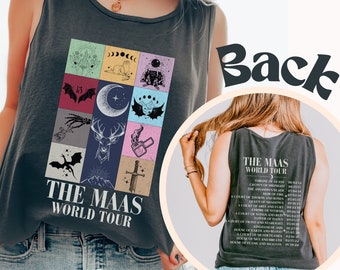 Sarah J. Maas World Tour Comfort Colors Tank Top Licensed SJM ACOTAR merch, Throne of Glass TOG the thirteen shirt, Crescent City Maas Tour