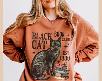 Salem Black Cat Book Club Comfort Colors halloween book club sweater, Bookish Halloween merch spooky bookworm Skeleton Shirt Salem Witches