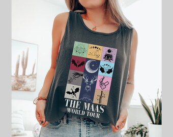 Sarah J. Maas World Tour Comfort Colors Tank Top Licensed SJM ACOTAR merch, Throne of Glass TOG the thirteen shirt, Crescent City Maas Tour