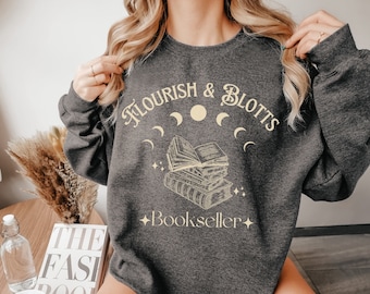 Flourish Blotts sweatshirt, Magic Wizard Vintage sweater, Witchcraft School shirt, Herbology bookish book worm nerd Fandom gift