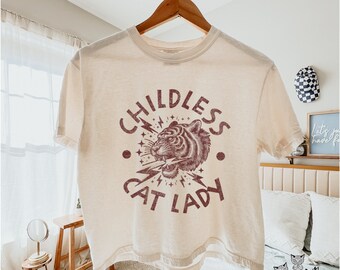 Childless Cat Lady Kamala Harris Comfort Colors Women's Boxy Tee, Funny Democrat Feminist Voting shirt election 2024, Pro Roe, Coconut Tree