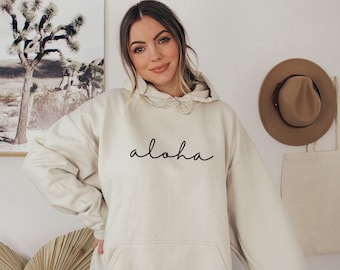 Aloha hoodie, Hawaii sweatshirt, Family Holiday sweater apparel gift, Girls Trip Vacation matching outfit, Honeymoon couple gift for her