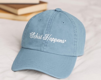 Schist Happens Geologist Denim Hat Funny Geology Lover Gift Rockhound Trucker Cap Mineral Collector Embroidered Hat Nature Rock Fan Cap