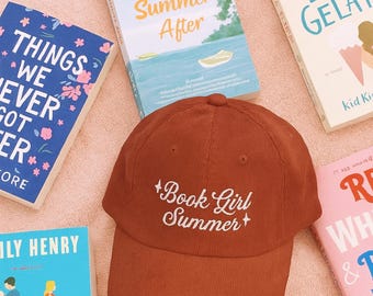 Book Girl Summer Embroidered Hat Vintage Bookish Embroidery reader hat Reading Dad Cap, Bookworm hats Book club lover librarian gift idea