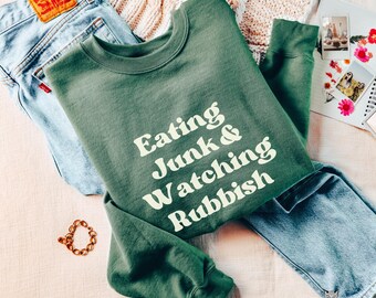 Eating junk and Watching rubbish sweatshirt, Funny Home Alone sweater, Retro Holiday Christmas Movie Quote family reunion matching shirts