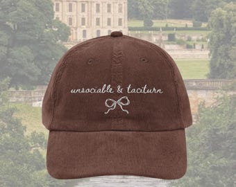Unsociable and taciturn Darcy hat Vintage bookish Embroidery Cap Pride & Prejudice Jane Austen merch book club lover reading gift for her
