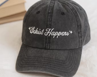 Schist Happens Geologist Vintage Hat Funny Geology Lover Gift Rockhound Trucker Cap Mineral Collector Embroidered Hat Nature Rock Fan Cap