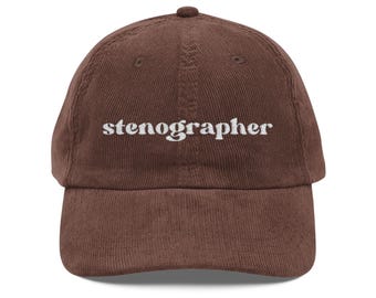 Stenographer Hat, Court Reporter Corduroy Cap, Legal Office Gift, Steno Machine Lover Embroidered Hat