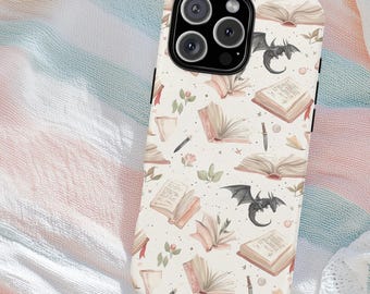 Dragon iPhone Case Romantasy Bookish case for Bookworms BookTok Readers Smutty Book Club Librarians Reading Glossy Tough Phone Cover