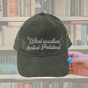 What excellent boiled potatoes hat Vintage bookish Embroidery Cap Pride & Prejudice Jane Austen merch book club lover reading gift for her
