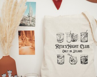 ACOTAR Cotton Canvas Tote Bag Rita's Night Club Velaris Feyre Darling The Bat Boys Rhysand Cassian Azriel Sarah J Maas SJM merch Night Court