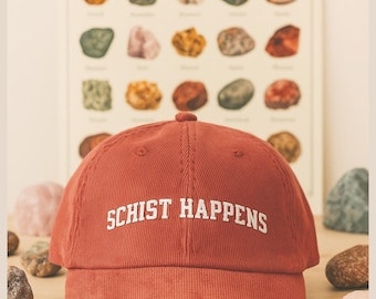 Schist Happens Geologist Vintage Hat Funny Geology Lover Gift Rockhound Trucker Cap Mineral Collector Embroidered Hat Nature Rock Fan Cap