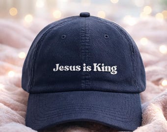 Jesus Is King Hat Embroidered Christian Corduroy Cap Gospel Message Faith Based Adjustable Vintage Style Cotton Unstructured Dad Hat