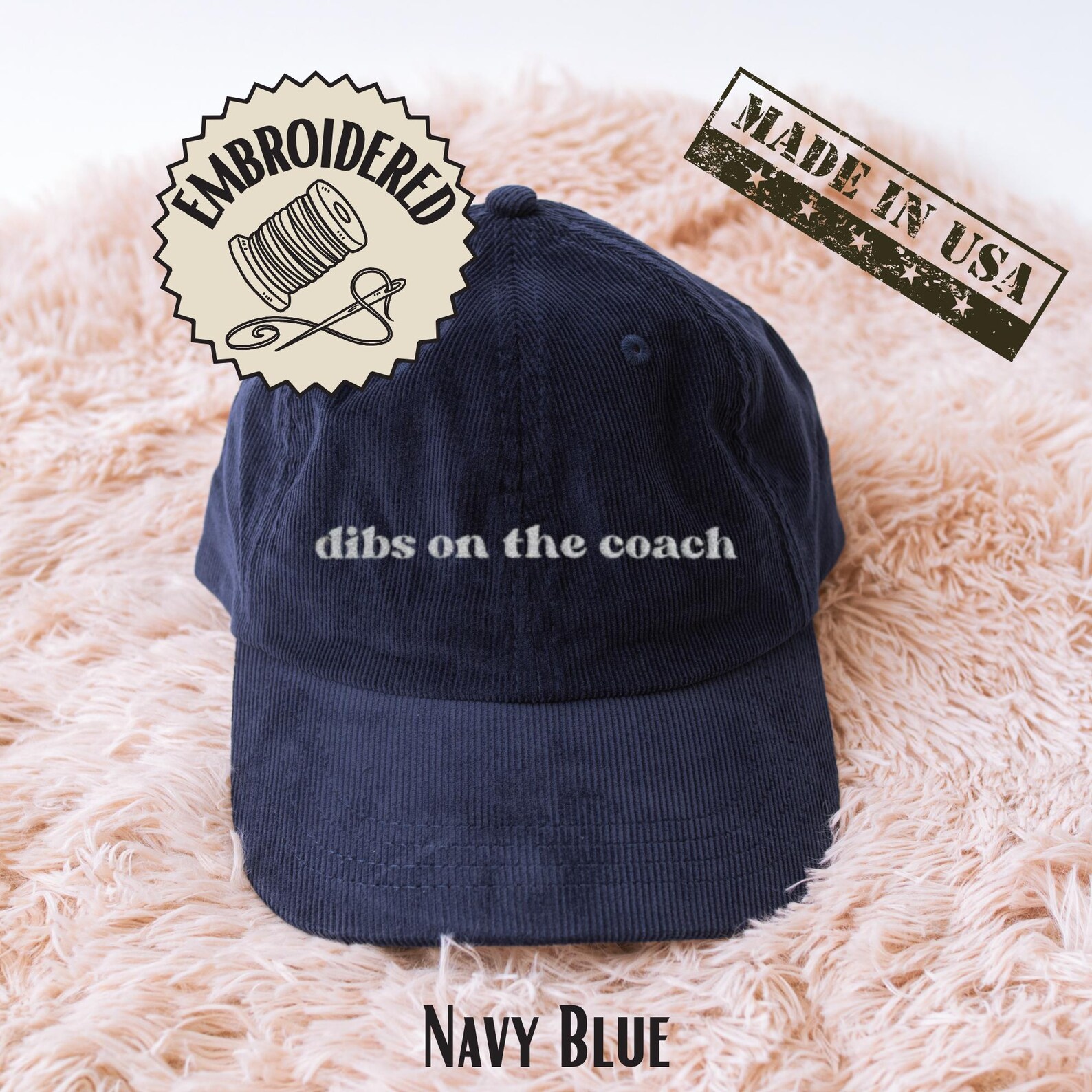 Dibs on the Coach Hat Embroidered Funny Crush Gift Corduroy Cap ...