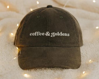 Kaffee und Goldens Hut gestickt Hundeliebhaber Geschenk Cord Cap verstellbar unstrukturiert Haustier Eltern Stil goldene Hundebekleidung