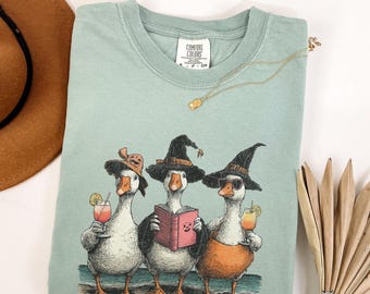 Vintage Summerween Goose Shirt Comfort Colors Bookish Tee Witchy Book Club Halloween Beach Party Girly Social Club Summer Reading