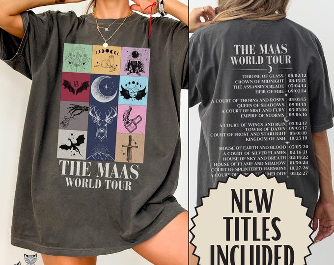 Featured listing image: Maas World Tour Comfort Colors tee, TOG shirt ACOTAR merch bookish Fan Apparel Romantasy gift