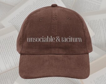 Unsociable and taciturn Darcy hat Vintage bookish Embroidery Cap Pride & Prejudice Jane Austen merch book club lover reading gift for her