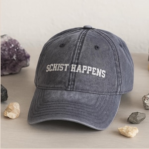 Schiefer Happens Geologen Vintage Hut Lustige Geologie Liebhaber Geschenk Rockhound Trucker Cap Mineralsammler gestickte Hut Natur Rock Fan Cap