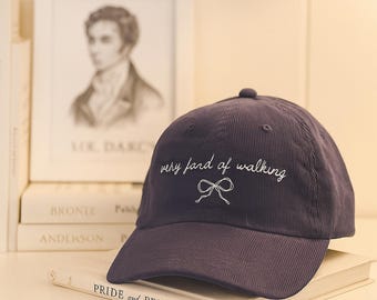Very Fond of Walking hat Vintage bookish Embroidery Cap Pride & Prejudice Jane Austen merch book club lover reading librarian gift for her