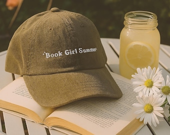 Book Girl Summer Embroidered Hat Vintage Bookish Embroidery reader hat Reading Dad Cap, Bookworm hats Book club lover librarian gift idea