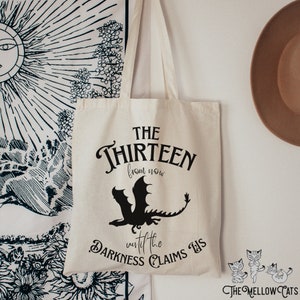 Throne Of Glass The Thirteen Cotton Canvas Tote Bag, TOG Sarah J Maas SJM merch Manon Blackbeak, Abraxos Darkness Claims Us Bookish Booktok