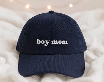 Boy Mom Hat Embroidered Mom Life Corduroy Cap Motherhood Gift for Her Adjustable Vintage Style Cotton Unstructured Proud Mama Baseball Hat