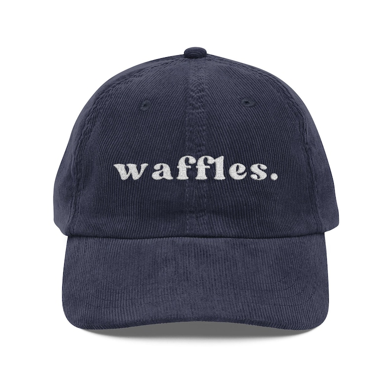 Chapeau pour les amateurs de gaufres Casquette en velours côtelé brodée Citation de petit déjeuner amusante Cadeau brunch pour gourmets image 4