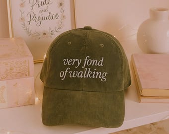 Very Fond of Walking hat Vintage bookish Embroidery Cap Pride & Prejudice Jane Austen merch book club lover reading librarian gift for her