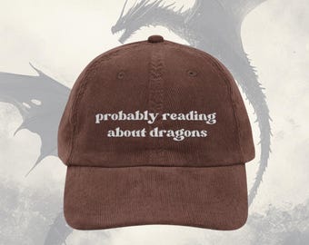 Probably reading about dragons hat Vintage Bookworm bookish Embroidery Cap booktok merch Librarian Book club lover reader hat reading gift