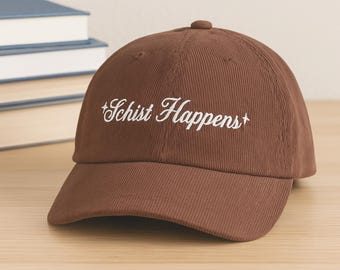 Schist Happens Geologist Vintage Hat Funny Geology Lover Gift Rockhound Trucker Cap Mineral Collector Embroidered Hat Nature Rock Fan Cap