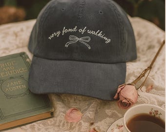 Very Fond of Walking hat Vintage bookish Embroidery Cap Pride & Prejudice Jane Austen merch book club lover reading librarian gift for her