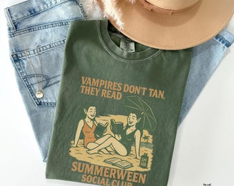 Summerween vampire Comfort Colors shirt Summer reading Witchy Book Club bookish girly summerween social club party Halloween Beach tee