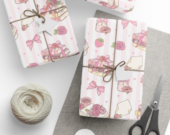 Book themed Wrapping Paper Vintage Coquette Book Lover Club Gift Wrap, Bookish Christmas Birthday Retro Wraps Sheets Set, Craft Supplies