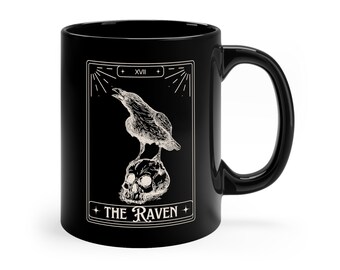 Edgar Allan Poe Mug 11oz The Raven Tarot Card Black Mug, Quoth the Raven Nevermore Literature cup Edgar Allan Poe bookish writer reader gift