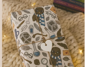 Wizard School Wrapping Paper Vintage Fantasy Book Lover Club Gift Wrap, Bookish Christmas Custom Birthday Wraps Sheets Set, Craft Supplies