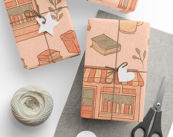 Book themed Wrapping Paper Vintage Bookstore Book Lover Club Gift Wrap, Bookish Christmas Birthday Retro Wraps Sheets Set, Craft Supplies
