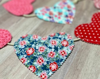 Heart Garland | Fabric Garland | Valentines Decor | Fabric Heart Garland | Valentine Garland | Heart Bunting | Valentines Day | Heart Banner